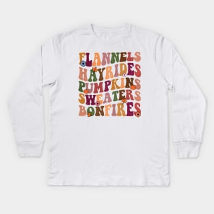 Flannels Hayrides Pumpkins Vintage Sweaters Bonfires Kids Long Sleeve T-Shirt